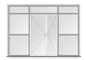 Витраж из стоечно-ригельной системы ASG500 со встроенной двухпольной дверью ASG68 (68 мм)